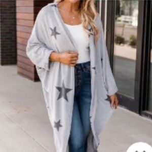 NWOT Pink Lily Chill Kind of Crush Grey Star Kimono cardigan